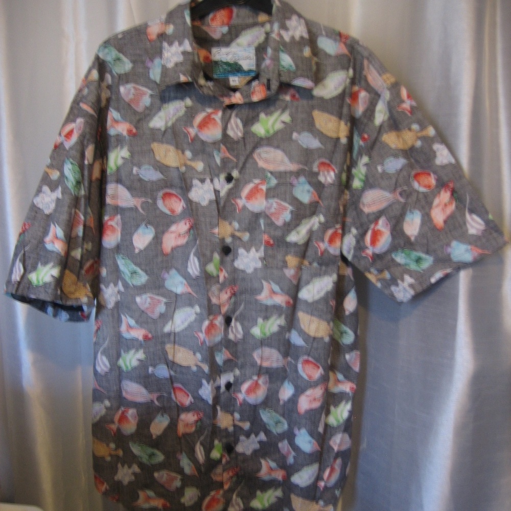 Pacific Legends Men's Multi Color Fish Hawaiian Button Down Shirt Sz XL Pre-Own